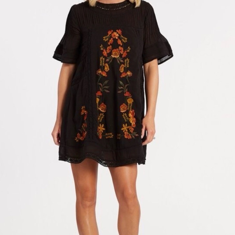 Free People Black Tunic with Orange Embroidery